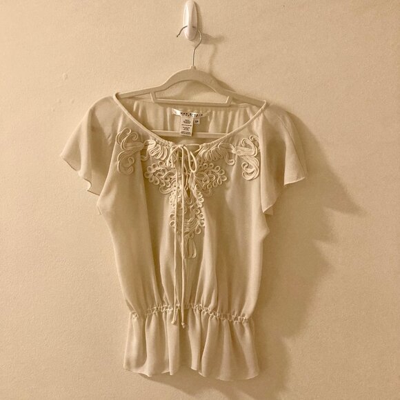 Max Studio Fairy Core Creme Flutter Sleeve Blouse Size SP - Picture 1 of 8